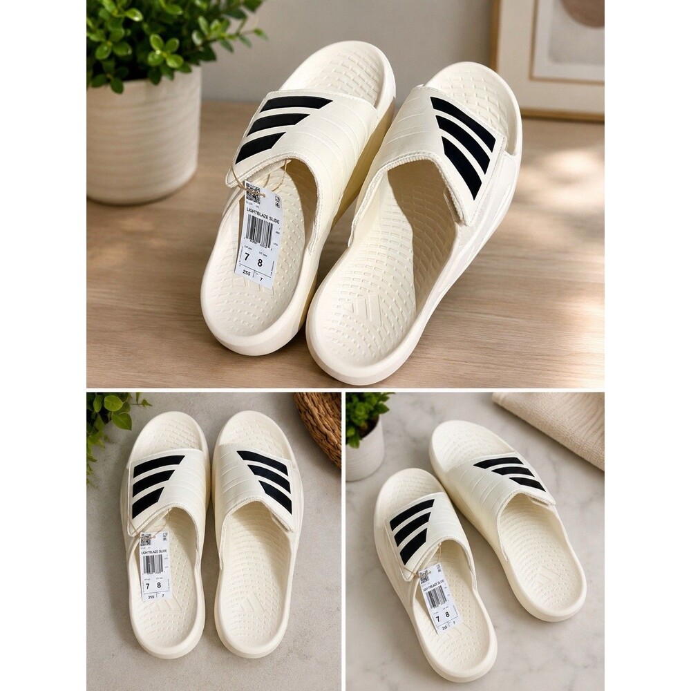 adidas Lightblaze Slide Men’s Sandals White/Black 3-Stripe US 8